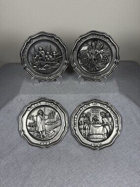 Vintage Set of 4 Sexton Pewter Plates Great Moments in American History 7 inch